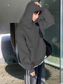 DAZY 男士保暖连帽卫衣，深灰色，秋冬季 - 深灰色 - 查看 3