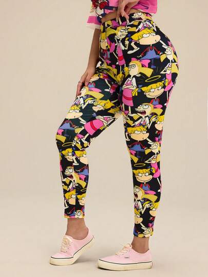 Nick 90s | SHEIN 플러스 사이즈 편안한 스트레치 카툰 패턴 레깅스