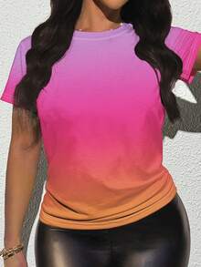 Rovax Women's Summer Creative Gradient Print Fitted T-Shirt