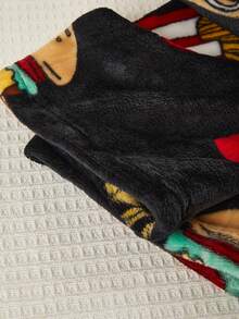 Teenage Boys' Popular French Fries Embroidered Long Sleeve Top Paired With Black Background Hamburger, French Fries, Soda Element Pattern Plush Long Pants Casual Pajama Set, Suitable For Autumn/Winter