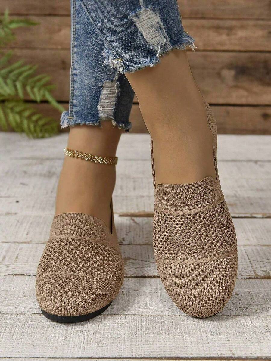 Tenis casuales de mujer de deporte para mujer, slip-on para primavera y otoño, de punta redonda, color negro, livianas modelo de tenis versátiles, zapatillas planas de lona para mujer corte bajo - Caqui - Ver 1