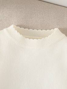 SHEIN Vintaside Kids 两件套女婴优雅纯色针织毛衣和阔腿裤套装，舒适时尚，适合秋冬季休闲穿着和旅行。 - 杏色 - 查看 5