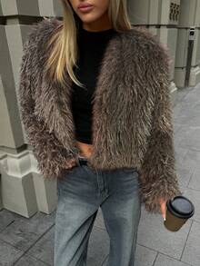 Aloruh Abrigo corto de mujer de piel sintética elegante y sexy, para otoño/invierno