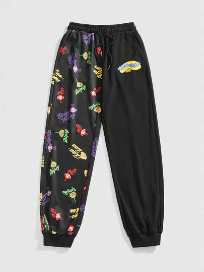 Teletubbies X ROMWE Women's Casual Cartoon Pattern Drawstring Waist Loose Sweatpants