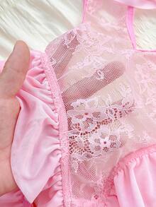SHEIN 1件系带性感连体衣内衣 - 粉色 - 查看 6