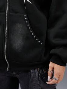 Bloopia 复古摇滚叛逆甜美酷女孩风格时尚优雅百搭女款秋冬新款哥特兔耳印花宽松休闲连帽长袖卫衣外套