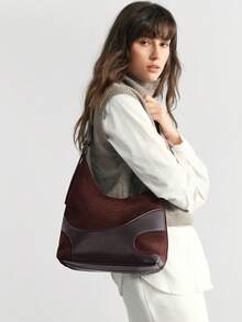 SHECARRY Bolso de mujer de un solo hombro con empalme curvo, color rojo vino - Café - Ver 9