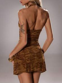 SHEIN TRNDY Women's Sexy Low-Cut Leopard Print Bodycon Dress - Brown - View 2