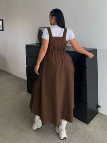 POPSWAY 全新秋季户外百搭束腰中长款吊带连衣裙女装 - 咖啡棕 - 查看 2