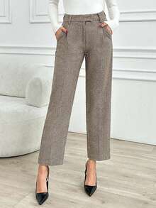 EURMUSE Women Solid Color High Waist Carrot Pants - Brown - View 7