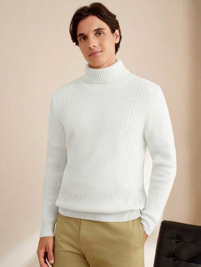 RONVEXI Men's Solid Color Turtleneck Long Sleeve Loose Casual Knit Pullover Sweater Men Sweater Top Jumper For Men Knit Wear Men Sweaters For Sweater Top Jumper For Men Knit Wear Men Sweaters For Men It Is Great For Couples And Makes An Excellent Gift Idea For Boyfriends Or Husbands White High Neckline Sweaters For Sweater Top Jumper For Men Knit Wear Men Sweaters For Men Mock Neck Turtleneck Shirts Summer Turtle Neck Men, For Winter