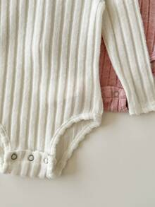 3pcs Baby Girl Cute Solid Color Long Sleeve Bodysuit, Autumn/Winter - Multicolor - View 7