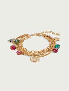 Glisma 18K金心形玻璃珠手链，服饰，哥特风，复古，串珠，西部风珠宝，金属质感，宝石，秋冬款，送给妈妈/女士/女孩/母亲，高档，复古，十字架 - 彩色 - 查看 4