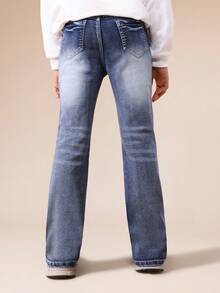 SUMWON Flared Leg Denim Jeans With Gradient Wash For Casual Fall Winter Wear - Light Wash - View 3