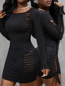 Glyssa 女士镂空破洞性感迷你连衣裙 - 黑色 - 查看 2