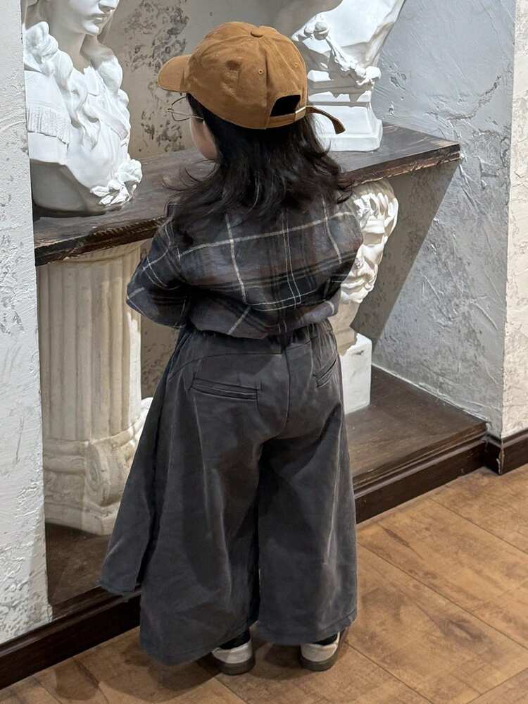 Toddler Girls' Plaid Long Sleeve Top, Korean Style, Autumn/Winter