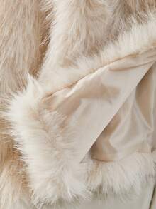 SHEIN Girls' Big Kid Casual Fashion Versatile Minimalist Faux Fur Coat - Apricot Faux Fur Long-Sleeve Regular-Fit Style, Suitable For Daily Wear Like Outdoor Walks, Shopping, Commuting And Travel In Autumn And Winter. - Black - View 6