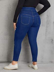 EMERY ROSE Quần jean bó cạp cao phong cách đường phố thường ngày cho nữ cỡ lớn - Rửa trung bình - Xem 2