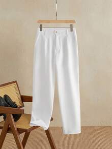 Manfinity VCAY Pantaloni casual versatili da uomo di colore solido, pantaloni bianchi eleganti, chino bianchi, jeans ampi bianchi, pantaloni in lino da uomo, slim fit - Bianco - Visualizzare 6