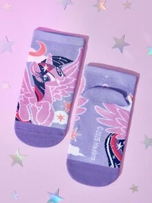 My Little Pony X SHEIN 3 Pairs Girls Cotton Soft & Breathable Moisture-Wicking Kids Short Socks Colorful Cute Cartoon Pattern Ankle Socks Reinforced Toe & Heel For Durability All Seasons All-Match School & Outdoor Summer Winter,Twilight Sparkle&Pinkie Pie&Rainbow Dash,Purple&Pink&Blue,Unicorn,Gift Ideas - Multicolor - View 4