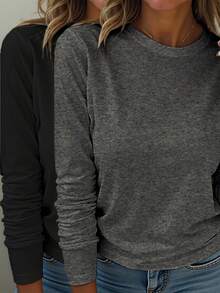 EMERY ROSE 女士两件套休闲圆领纯色长袖T恤，适合日常穿着