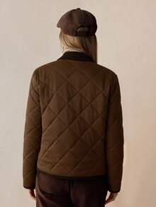 Florisole Damen Lässig Elegant Lange Ärmel Einreihige Winter Jacke - Braun - Übersicht 2