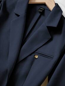 Franclia 时尚通勤纯色夹克和裤子套装 - 藏蓝色 - 查看 7