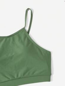 SHEIN Swim 女士纯色度假休闲吊带比基尼上衣 - 綠色 - 查看 4
