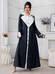 Al Najma 女士秋季二合一衬衫领多层长袍，适合日常穿着 - 彩色 - 查看 4