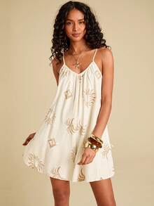 Travachic 女士度假休闲刺绣连体衣 - 杏色 - 查看 4