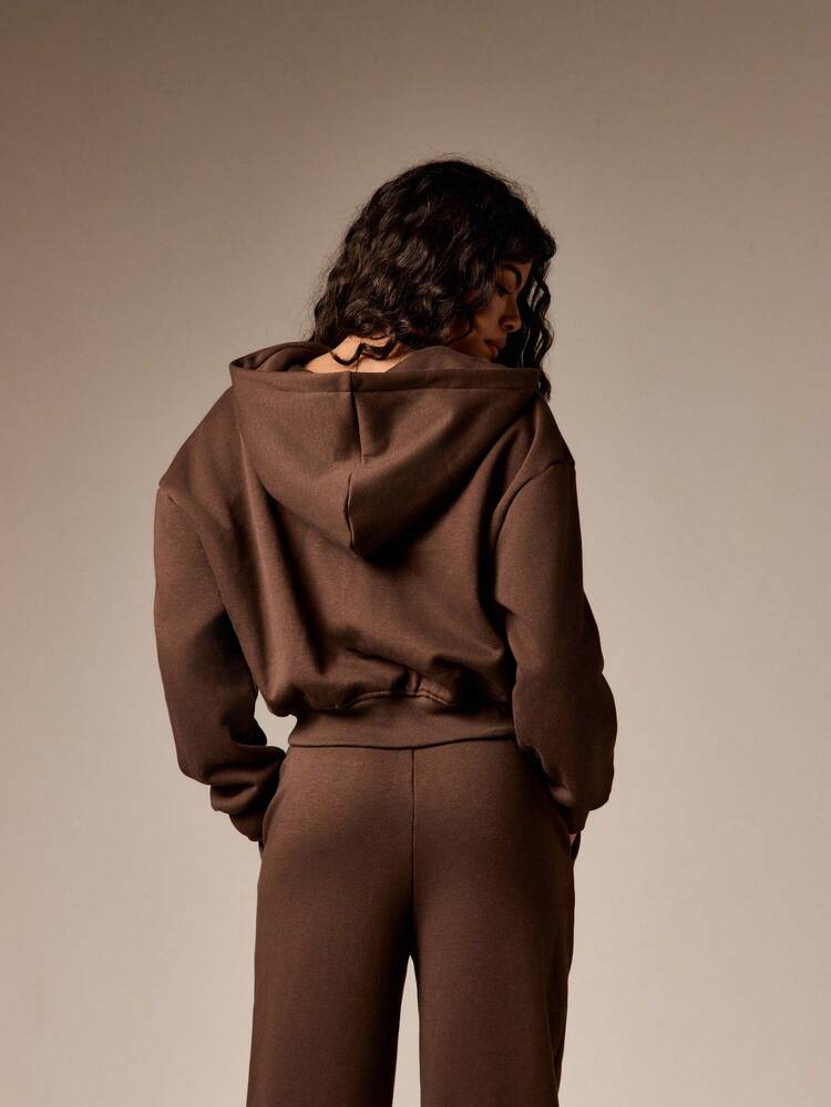 AiiRZ Crop Fit Zip Front Sweatshirt With Hoodie For Everyday Casual Comfort