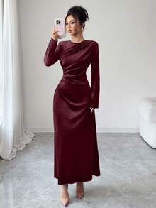 Modelyn Vestido de mujer con diseño francés para ceñir la cintura y estilizar la figura - Burdeos - Ver 1