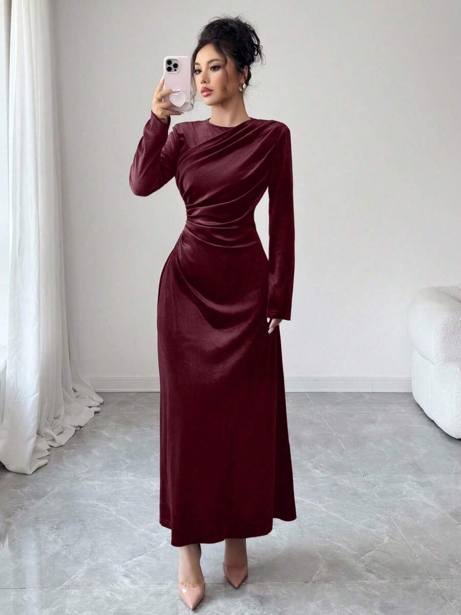 Modelyn Vestido de mujer con diseño francés para ceñir la cintura y estilizar la figura - Burdeos - Ver 1