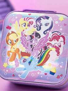 My Little Pony X SHEIN 1件裝卡通角色印花彩色PU皮革便攜旅行珠寶收納盒，附3個項鍊掛鉤、戒指收納格及其他收納隔層，適合居家收納、旅行、通勤，適合女性與青少年，Twilight Sparkle、Rainbow Dash、Pinkie Pie、Applejack、Fluttershy、友誼主題，禮物首選 - 淡紫色 - 查看 5