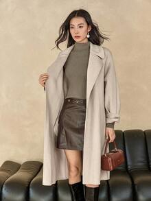 Dazy-Less Manteau ample décontracté pour femmes avec ceinture à la taille et col châle