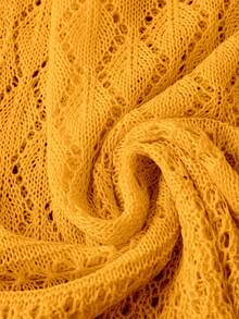 SHEIN Clasi Plus Size Women's Solid Color Beach Resort Romantic Crochet Net Drawstring Tie Bow Cardigan Western Wear