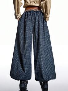 LYSMO 2026 New Arrive Minimalism Spring/Summer  Women's Drawstring Waist Pocket Plaid Wide Leg Loose Casual Pants - Multicolor - View 2