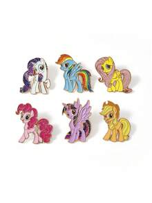 My Little Pony X SHEIN 6-Piece Stylish Cute Sweet Lady Brooch Girl Cartoon Badge Zinc Alloy Drip Pin, Unicorn, Twilight Sparkle & Pinkie Pie & Rainbow Dash,Gift Ideas