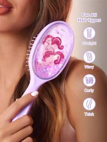 My Little Pony X SHEIN Shiny Hair Brush Cushion Massage Comb For Women's Long Hair, Meridian Purple Comb For Home Use Hair Brush,Hair Tools,Hair Products And Accessories For Barber Salon Beauty Smooth Massage Paddle Hair Brush Wet Or Dry Hair,Flowing Glitter,Pinkie Pie,Gift Ideas