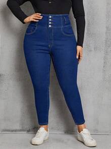 EMERY ROSE Quần jean bó cạp cao phong cách đường phố thường ngày cho nữ cỡ lớn - Rửa trung bình - Xem 5