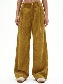 Aveloria Affinna Women's Vintage Casual Straight Leg Pants, Olive Green, Corduroy Design, Slimming, Spring New Arrival