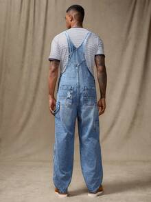 RivetRise 男士休闲做旧胸带牛仔背带裤 - 淺色水洗藍 - 查看 2