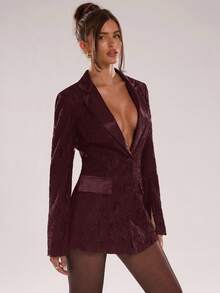 SHEIN BAE Blazer elegante da donna con collo in pizzo, manica lunga e monopetto