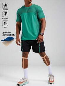 Manfinity Sport Polished 2 件男士绿色圆领短袖上衣和黑色短裤运动套装健身服跑步套装