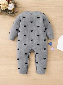 SHEIN 新生女宝宝可爱爱心图案针织长袖连体衣，秋冬季