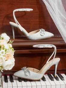 CUCCOO HITCHD Giày cao gót mũi nhọn quai mắt cá chân đính đá giả kim cương giả thời trang thu/đông dành cho nữ, thanh lịch, sang trọng, ngọt ngào, lãng mạn, quyến rũ, phong cách cung đình, giày cao gót quai mắt cá chân lấp lánh bạc gợi cảm, trang phục trang trọng, cô dâu cưới, khách, trà chiều, hẹn hò, tiệc tùng, trang phục thanh lịch, mùa cưới, dạ hội, lolita, giáng sinh, lễ tạ ơn, sinh nhật, ngày lễ tình nhân - Bạc - Xem 2