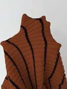 Elenzga 女士秋冬新款V领时尚优雅修身经典条纹针织长袖毛衣裙，适合日常通勤穿着。 - 鏽棕色 - 查看 7