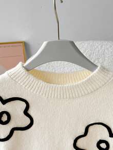 Sparklyn 少女芭蕾风格蝴蝶结针织毛衣，甜美酷炫黑色蝴蝶结针织套头衫，宽松圆领毛衣 - 杏色 - 查看 4