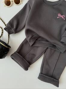 Baby Girls Casual Heart Print Knit Solid Color Loose Drop Shoulder Long Sleeve Sweatshirt And Wide Leg Sweatpants Set Baby Girl Clothes Toddler Clothes Y2k Baby Girl Clothes Y2k Toddler Clothes Toddler Girl Clothes