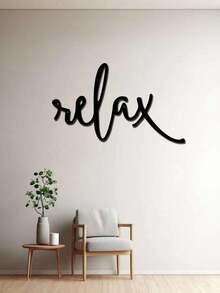 1 pieza Decoración artística Palabra "Relax" de metal negro - Letrero decorativo moderno para baño - Decoración colgante para baño - Escultura de pared de hierro para decoración del hogar, decoración de habitación, decoración de pared, regalo de cumpleaños y graduación - Multicolor - Ver 9